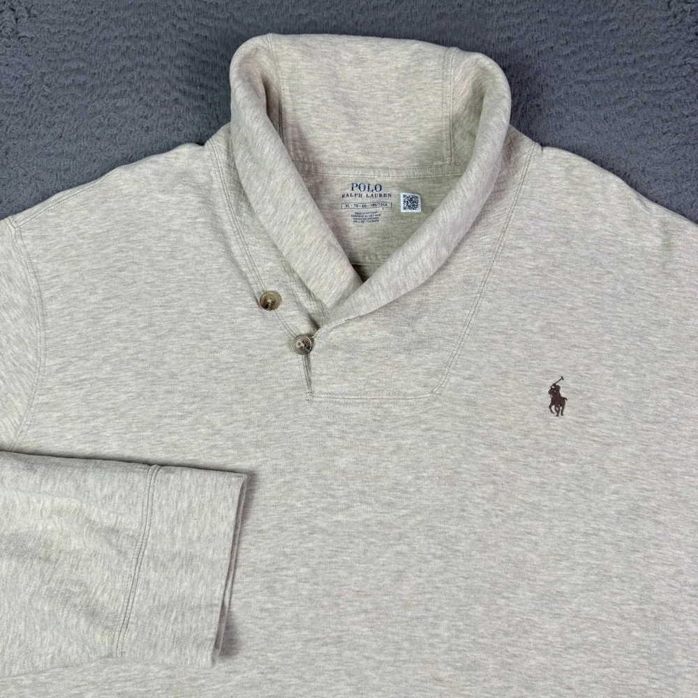 Polo Ralph Lauren Sweatshirt Mens XL Cream Shawl Collar Sweater Preppy Pony